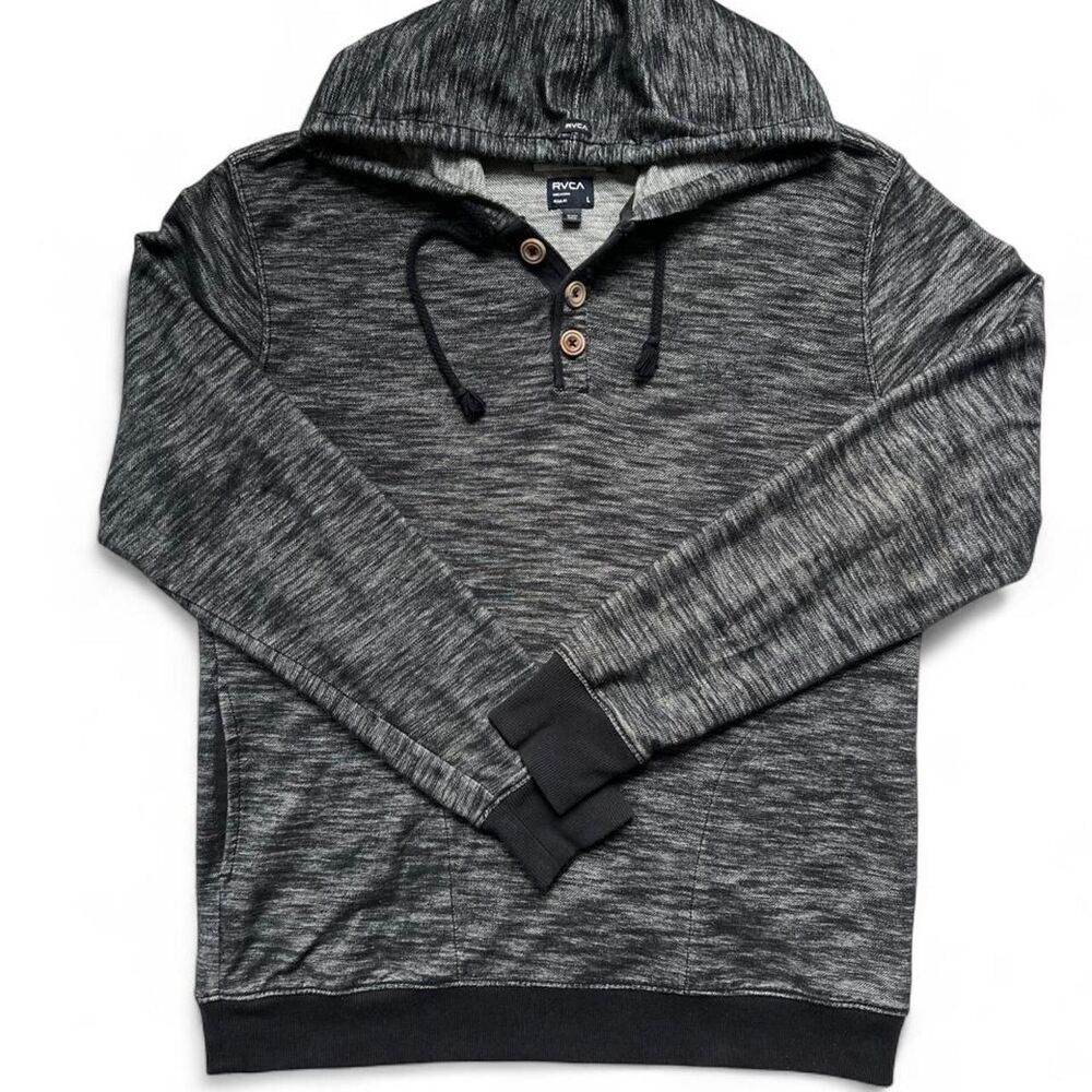 Gray 100% Cotton RVCA Space Dye Hooded Henley Pullover Large
